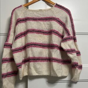 NWT Free People Hockley Sweater Size M Alpaca Blend Pink White Striped Oversized